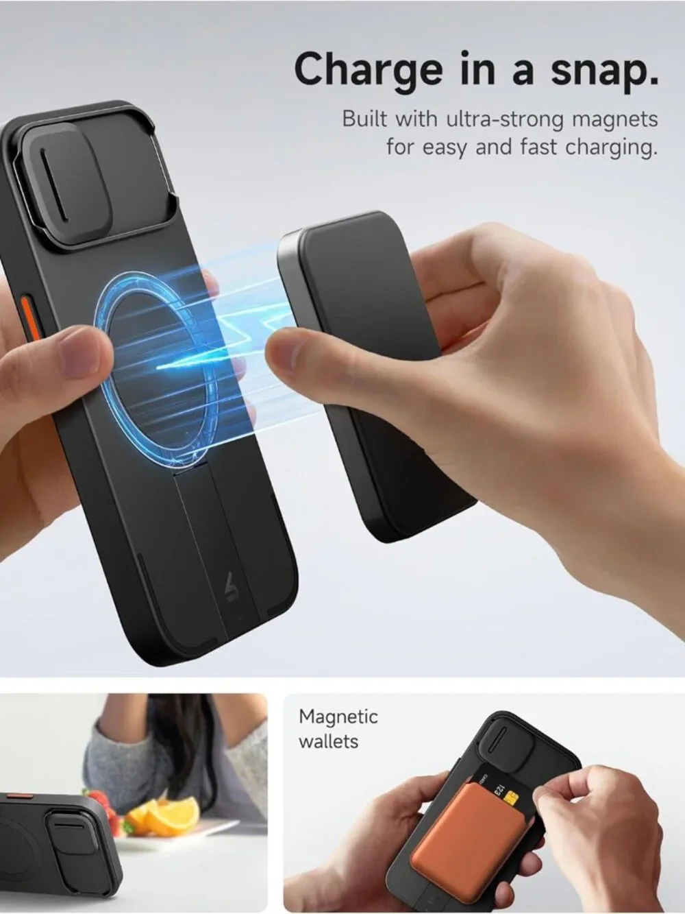 SURITCH iPhone 13/14 Case MagSafe Slide Camera Cover Kickstand Black